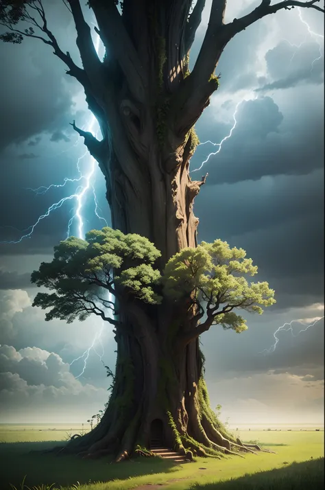 Marie Taies Lightning Tree, no estilo de fotoilustração, environmental awareness, imagem uhd, vida selvagem explosiva, Biblical Themes, charme pastoral, earthcore