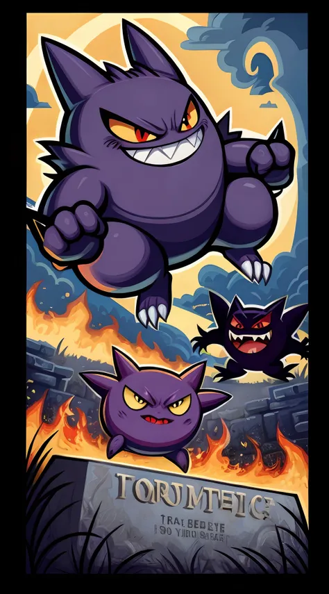 Gengar (pokemon), cementery, nsfw, sorc art style,detailed,masterpiece,best quality,,fight pose