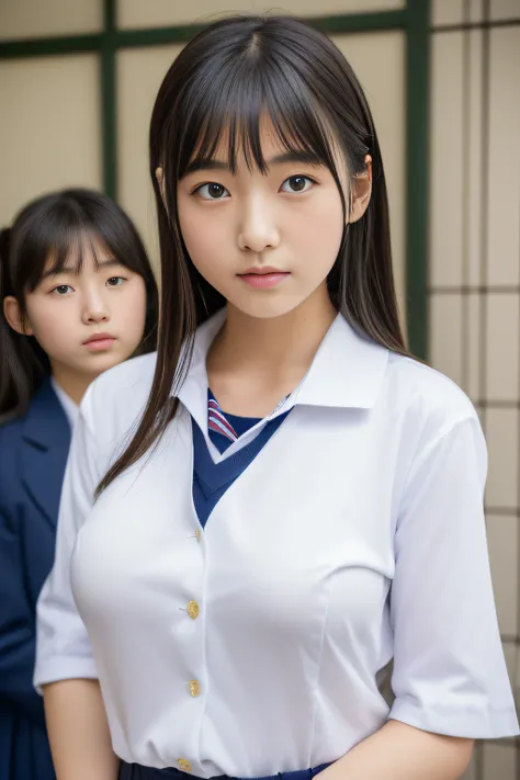 (Best Quality,8K,Raw photo,Realistic,High resolution:1.2),(cute Japanese girls),(Huge breasts:1.20),(Slim body、Naughty body),(Japan High School School Uniform),(school classrooms),(18year old、difficult、Takamine Flower、Prisoner of war of a male classmate、Th...