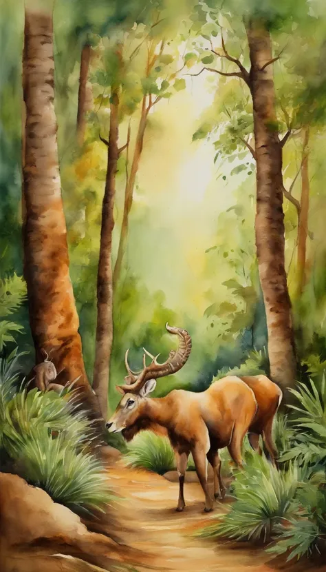 peinture rupestre, Arriere plan de la forets africaines, avec des animaux