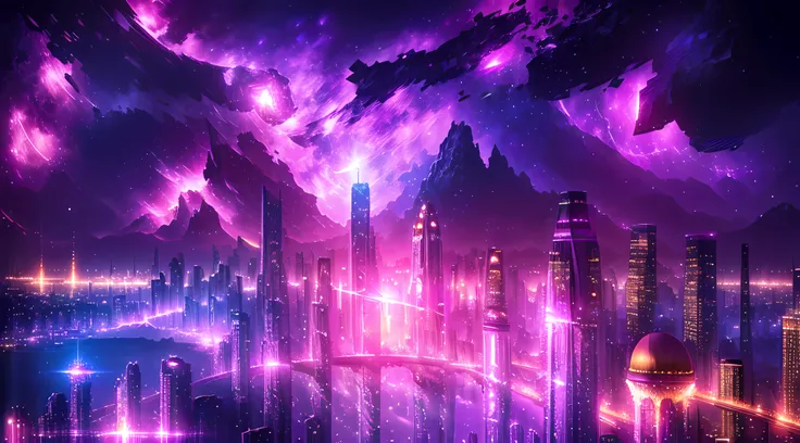 (deep in the night, deep in the night, deep in the night) i see a beautiful, detailed 8k artwork with a sugary pink crystal city...