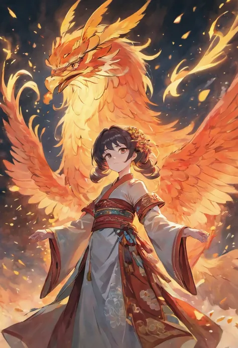 3.an ancient Chinese beauty in the Tang Dynasty,
solo, wearing chinese costumes, next to the giant
Vermilion Bird, flying vermilion, red sacred bird,
ancient Chinese sacred beast, dreamy, head
close-up, a chinese ink painting, art by Qiu Ying,
Zhang Daqian...