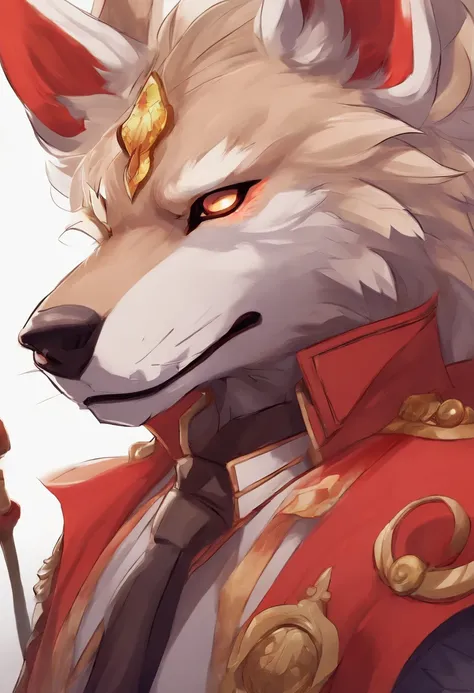 Anime - a stylistic image of a man with a wolf-like face and a cigarette, Badass anime 8 K, Furry character, The arm is wrapped in a white bandage，Strong unicorn arms，Wearing black pants，He wears a red belt around his waist，strong thighs，musculous，detailed...