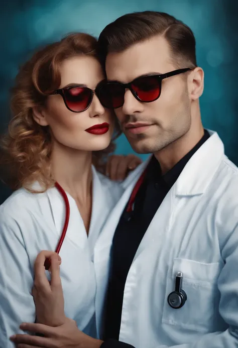 sexy nurse with glasses kissing man