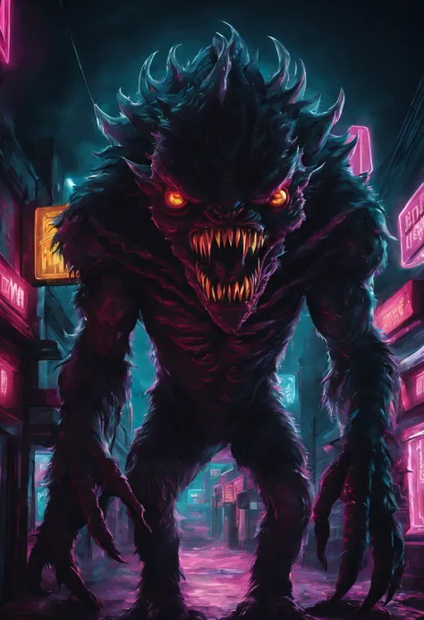 Generate a visually captivating and nostalgia-inducing image of a monster straight out of an 80s creature feature film. The monster should embody the classic design elements of that era, with a perfect blend of terrifying and campy aesthetics. Its appearan...