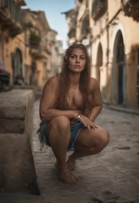 Linda mulher Ruiva bonita, 23 years. (Plano geral), (posando para foto), (parada de frente), cabelos curtos, pele detalhada e com pintas, abdome, fotografia realista, fotografia, (cintura perfeita), obra-prima, realista, Realismo, renderizado, Alto contras...