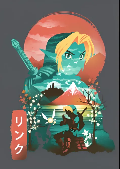 um cartaz de uma mulher com uma espada e um homem com uma espada, estilo Botw, arte do jogo nintendo, Arte estilo Zelda, breath of the wild art style, Botw, Um retrato de Link, Sopro do Estilo Selvagem, Zelda Botw, Lenda de Zelda, Hyrule, A Lenda de Zelda,...