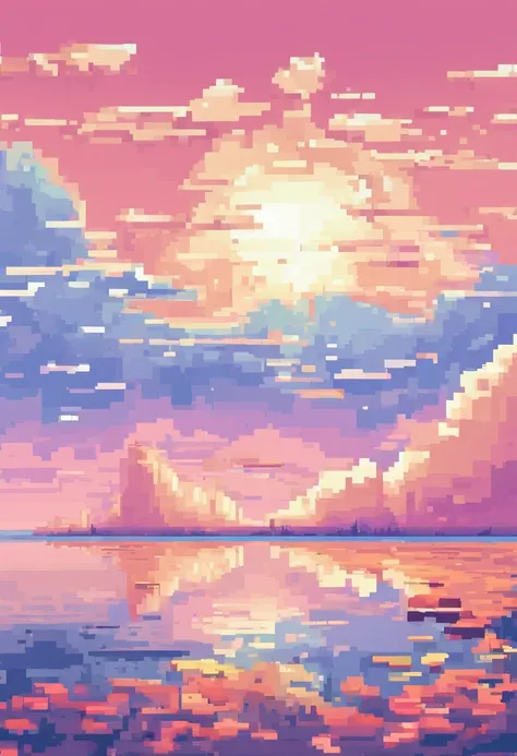 Pixel art sky. Morning. Clouds，3D pixel art 4K wallpaper. Incredible pixel art detail. Pixel art. Detailed Unreal Engine pixel art