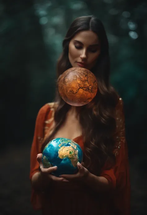 A woman holding planet Earth in her hands