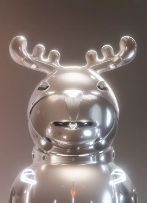 inspired by Rudolph F. Ingerle, friendly carrot cyborg, in a horned helmet, Chrome robot, Humanoid deer head, anthropomorphic deer, A digital rendering, metallic torso, an anthropomorphic deer, airbrush render, eero aarnio。There is a shiny silver object，Th...