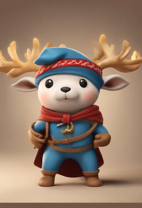 tmasterpiece，best qualtiy，Lots of detail，(full body:1.2)，Super cute boy wearing elk-shaped hat，There is a pair of antlers on the top of the head，Lovely antlers，Wear a blue shirt and red bandana and khaki shorts，Technology elements，Stylish clothes，largeeyes...