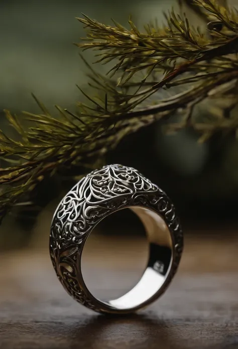 Metallic ring），hyper photorealism，Alexander Calder（r，macro shot，Reflex lens，spotlight，lord of the ring，Reflection，Openwork engraving，