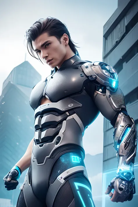 Generate detailed male-human cyborg hybrids, This hint creates a fascinating description of a detailed human cyborg hybrid, Show organic、Seamless integration of mechanical and cybernetic elements. Fighter-class cyborgs should have advanced technology, Seam...