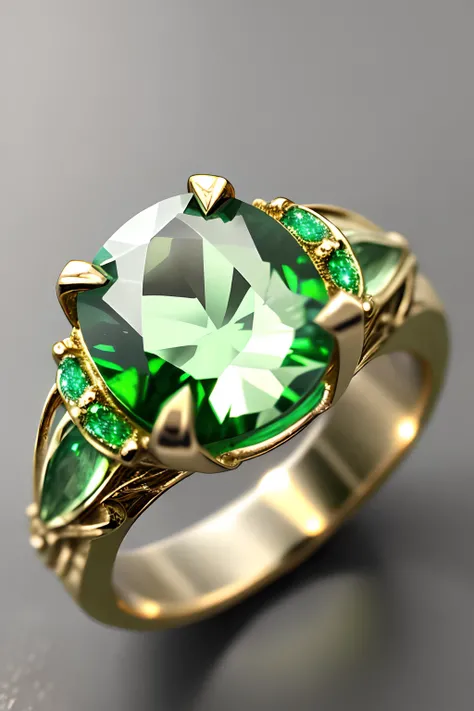 ring imbedded with a light green gemstone, (no human), (only ring), glittering, shimmering, beautiful, hdr, metallic ring, ring