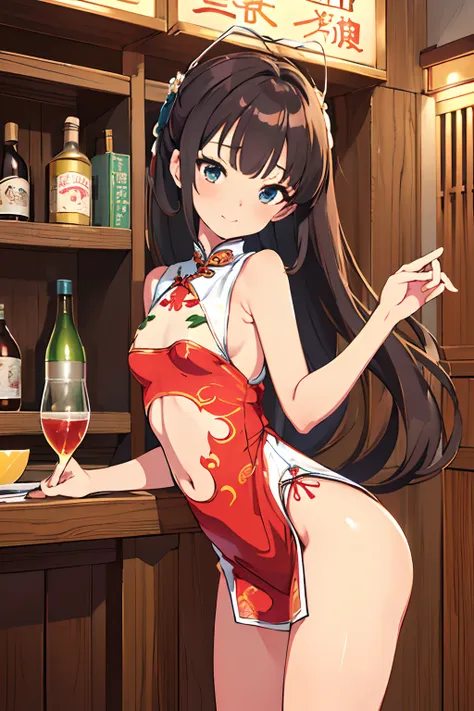 (masutepiece,Best Quality,High quality,ultra-detailliert,Extremely detailed,超A high resolution,Best aesthetic,8K),Cowboy Shot,Beautuful Women,,(((flat chest,beautiful boob))),(((Protruding areola,,Open chest))),(White cheongsam),Chinese Restaurant,Drunk,Dr...