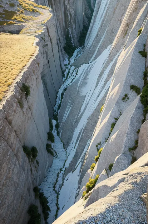 climb, long, winding, narrow, ascending, steps, crumbling, rocks, vertigo, edge, distance, fade, white, blue, gold masterpiece, expert, 4k resolution, intricate detail, minimalist art, simple, clean, flat colours