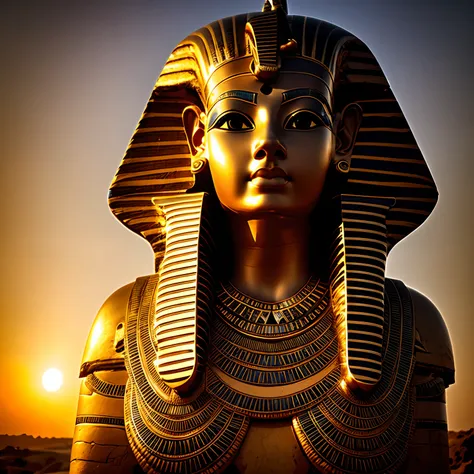 Egyptian Goddess, Natural shape, Very detailed, A neatly beautiful and powerful face., Epic images, Sunset pyramid, natural light, 10, HDR,