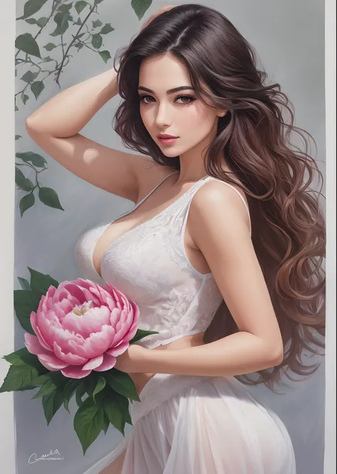 Woman, drawing, fineline, roupa leve, peonies, cabelo longo, olhos fechados, dance, lua, sol, paisagem, asas, liberdade