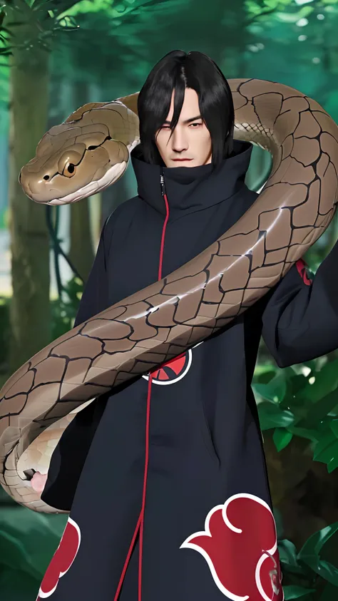 Real life adaption of this character, handsome man face,( same expression face), ((realistic same hair)),((realistic same outfit with Akatsuki logo)) , hyper realistic, realistic light, realistic shadow, realism,(photorealistic:1.2), looking to viewer , ((...