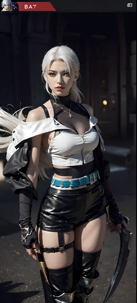 a close up of a person in a costume with a sword, as a character in tekken, female character, tifa lockhart with white hair, katana zero video game character, lunar themed attire, kda, slim body, cyborg - girl with silver hair, upper body avatar, (( medium...