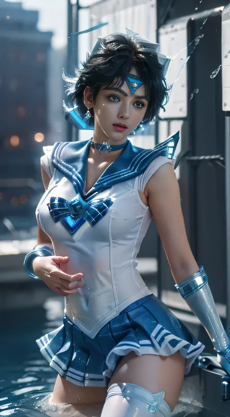 Unreal Engine:1.4,nffsw,best qualtiy:1.4, Photorealista:1.4, Skin texture:1.4, ​masterpiece:1.8, (Sailor Mercury:1.4), blue eyes, Sumo Uniform, Mer1, tiarra, Sailor Senshi Uniform, (Photo Raw, best qualtiy), ​masterpiece, comical, Sexy, Floating short blue...