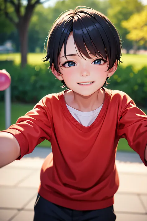 9 year old boy,spinning tops,playing in the park,toys around,happy child,best quality,ultra-detailed,realistic,portrait,colors,soft lighting