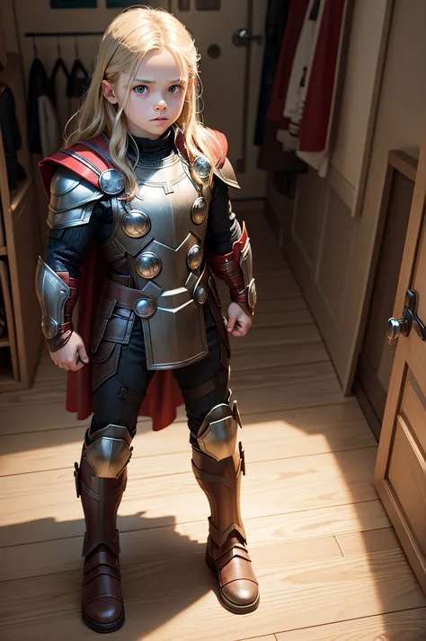 Thor Avengers, 9 year old version with classic armor, on a toy room background