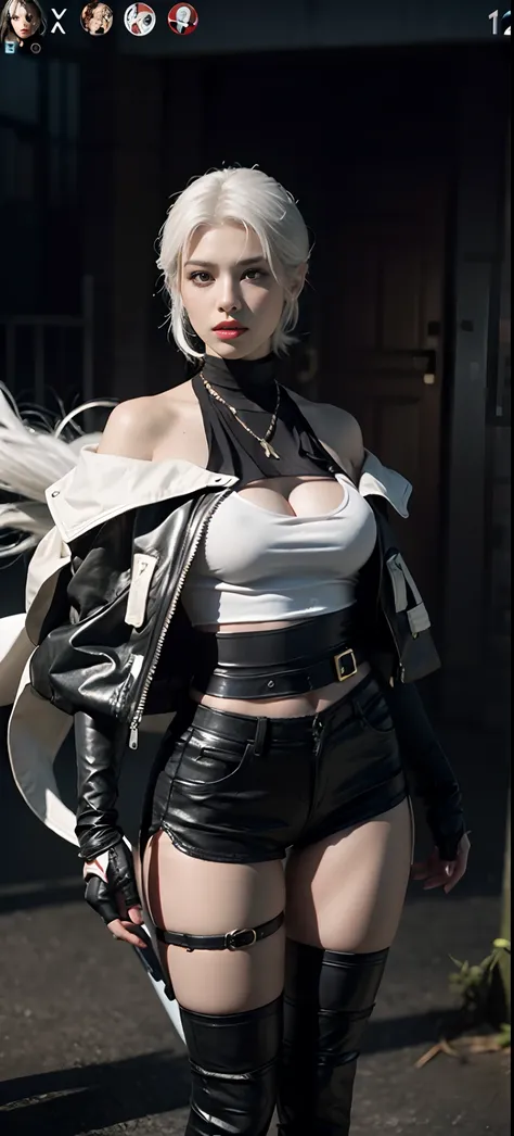 a close up of a person in a costume with a sword, as a character in tekken, female character, tifa lockhart with white hair, katana zero video game character, lunar themed attire, kda, slim body, cyborg - girl with silver hair, upper body avatar, (( medium...