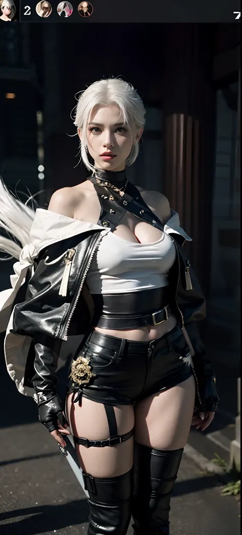 a close up of a person in a costume with a sword, as a character in tekken, female character, tifa lockhart with white hair, katana zero video game character, lunar themed attire, kda, slim body, cyborg - girl with silver hair, upper body avatar, (( medium...