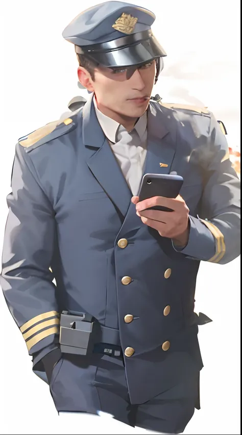 The uniformed Arad man looks at his phone, officer, full uniform, bobby, Wearing a police uniform, Dressed in uniform, police officers, uniform, security agent, JK school uniform, wearing black uniform, Police, puff, leaked image, Police uniform, police of...