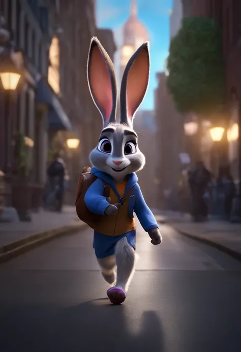 (Uploaded on e621:1.2, judy hopps:1.4) 1girl, solo, zootopia, bunny, walking in the city