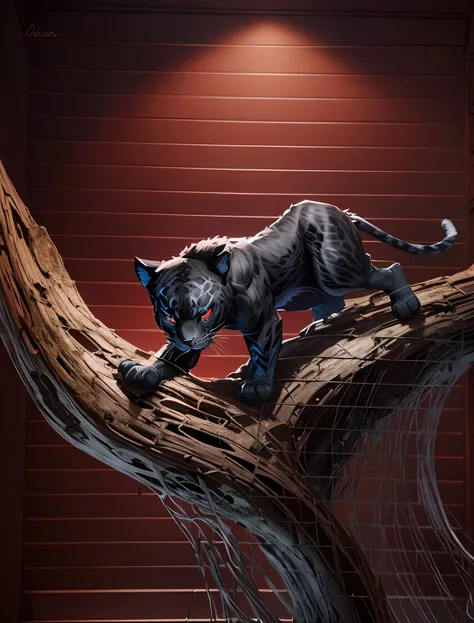 Paper art, realize panther on the tree, red eyes, ultra detailed face, ultra detailed tree