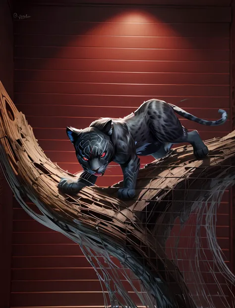 Paper art, realize panther on the tree, red eyes, ultra detailed real panther face