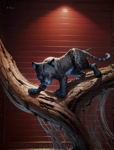 panther on the tree, red eyes, ultra detailed hands and legs, ultra detailed claws