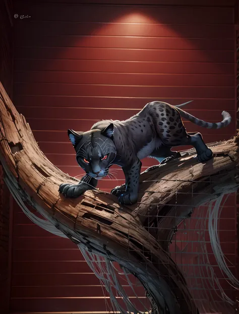 panther on the tree, red eyes, ultra detailed hands and legs, ultra detailed claws, ultra detailed right side of leg