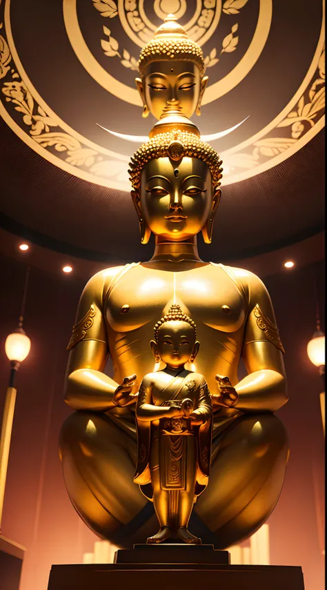 masutepiece, Best Quality, hight resolution,Fantastic,Upper body,Frontal Face, Front face, Front view,bilaterally symmetrical,Beautiful Golden Buddha Statue,Buddha statues in Thailand,benzaiten,daikokuten,Realistic Buddha statues, Bald, Glowing background,...