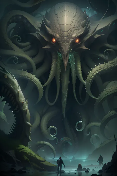 Cthulhu monster,"Unfathomable abyss": A team of researchers exploring underground caves discovered a giant creature, Sparkling eyes and outstretched tentacles catch prey.