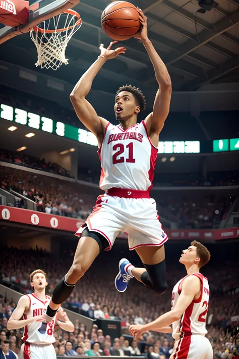 Basketball player leaps to make a shot --auto