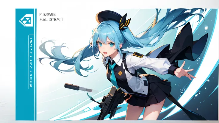 Anime girl with gun and hat holding gun in hand, Digital art on Pisif , Pisif style, Kantai collection style, white cyan, anime styled digital art, Pisif, Detailed digital anime art, 《Ghost Wind Special Assault Team》The art of pixels, Highest rated on Pisi...