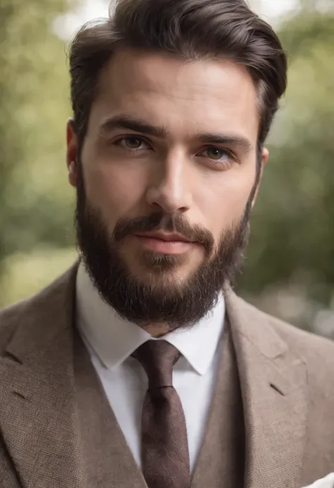 Magnifique homme en costume , Belle barbe , Executive Sexy Man, Terno donc, Front camera focus, mode portrait, perfectly straight in front of the camera