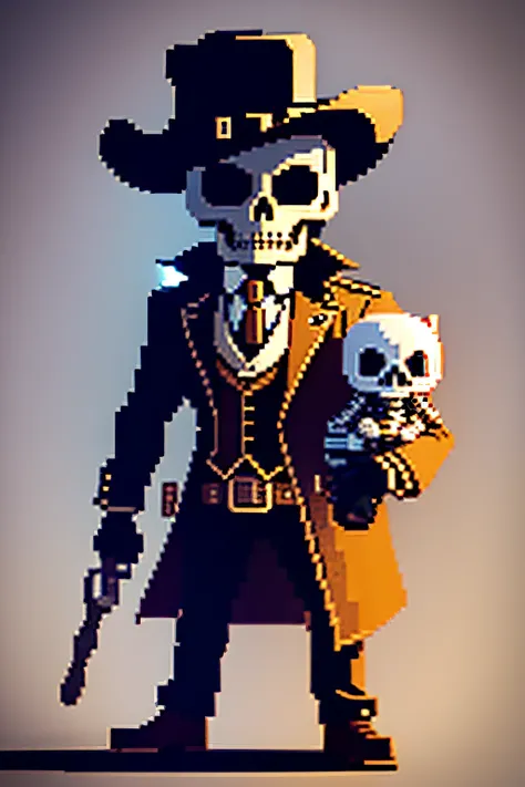 chibi skeleton sheriff steampunk with colt not human dead pixelart