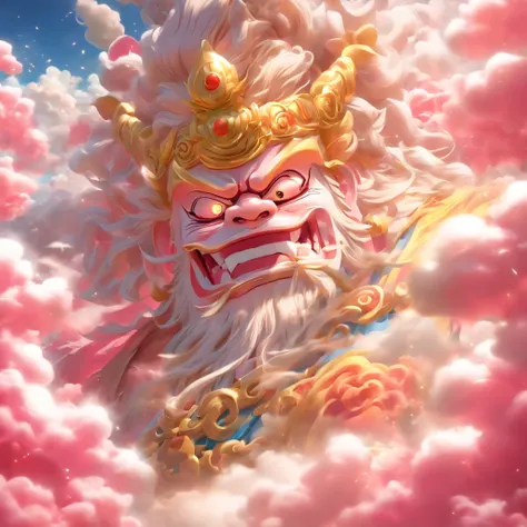 ((masutepiece))，(Best Quality))，china style，In the sky, The clouds form a huge transparent and shining white jade Maitreya statue，Thick clouds，sun shining，Pilgrims on the road，Hyper-realistic，Ultra photo realsisim，Pink，8K，High Definition，high quarity，Works...