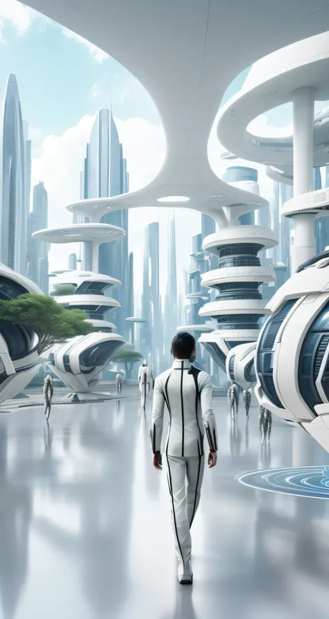 Alphard walks through the image of the city of the future, human futuristic city, otherwordly futuristic city, in a futuristic city, futuristic dystopian city, in a scifi movie, depicted as a scifi scene, hyper-futuristic city, in fantasy sci - fi city, Ut...