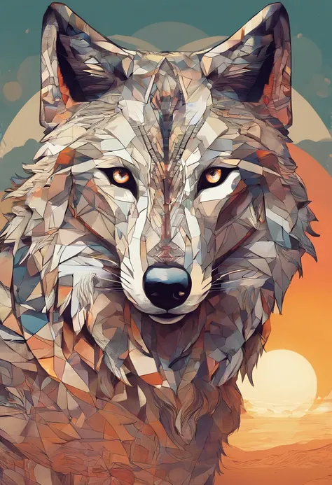 A wolf in an anthro form stands majestically in front of a beautiful sunset. The warm light illuminates its intricate features, highlighting the delicate fur patterns and the mesmerizing eyes. The wolfs pose exudes confidence and grace, with its head held ...