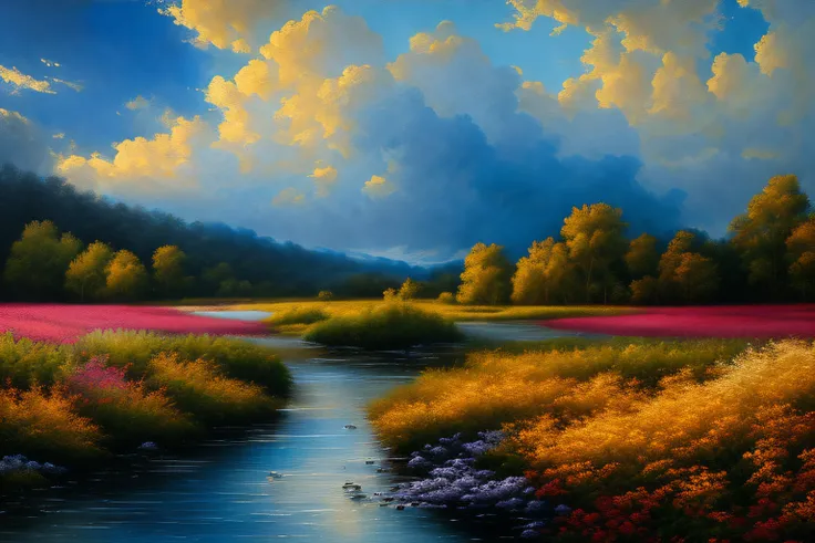 paysage, mer cristalline bleu cobalt,fleurs dorangers, Eau cristalline, coucher du soleil, ,(Highly detailed CG Unit 8k wallpaper), The most beautiful work of art in the world, Professional majestic oil painting, complexe, High detail, mise au point nette,...