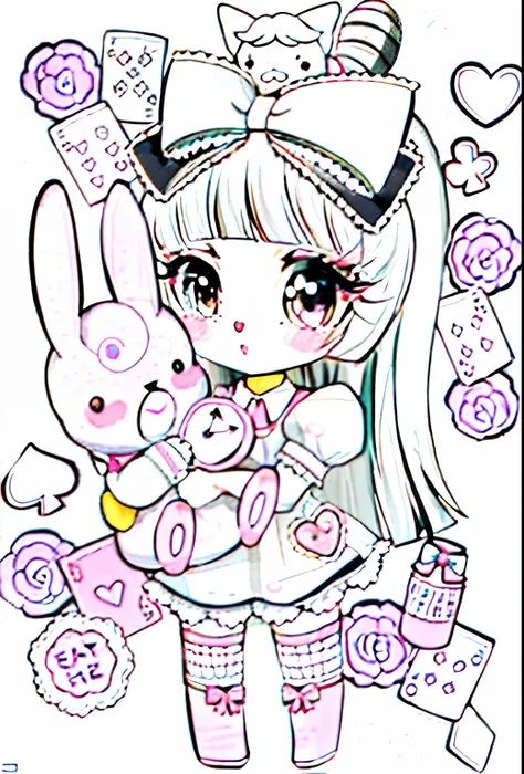 A girl with a teddy bear and a teddy bear in her arms, line art colouring page, kawaii manga style, kawaii anime manga style, clean coloring book page, coloring page, Black and white coloring, Line art!!, Coloring book outline, coloring page, extremely fin...