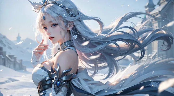 anime, a woman in a white dress with a crown on her head, fanart best artstation, by Yang J, trending on artstation pixiv, goddess of winter, trending on cgstation, fantasy art style, guweiz on pixiv artstation, detailed digital anime art, guweiz on artsta...