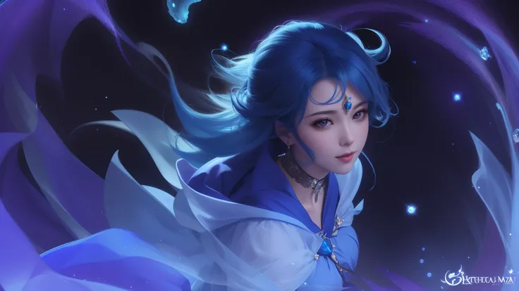 a close up of a woman with blue hair and a blue dress, Portrait Chevaliers du Zodiaque Fille, knights of zodiac girl, Beautiful celestial mage, Artgerm JSC, Extremely detailed Artgerm, ! Dream art germ, artgerm detailed, Anime fantasy illustration, Art ger...