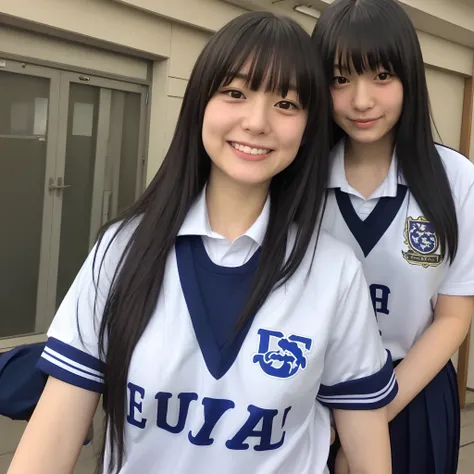 A woman of Japanese nationality wears a school shirt.