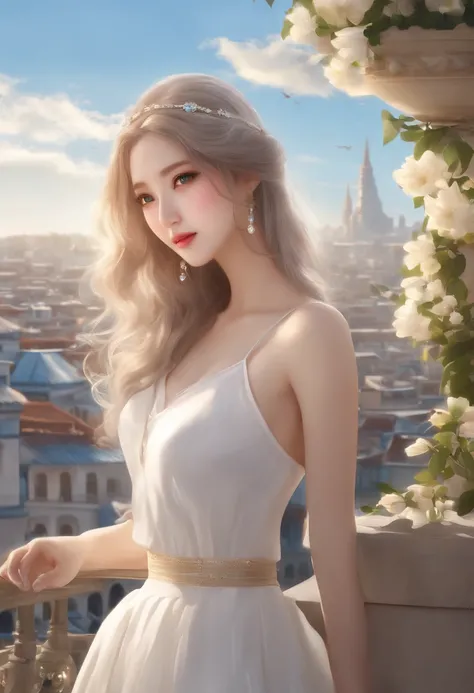 official art, masterpiece, sharp focus, (beautiful gorgeous cute Korean woman:1.3), (beautiful cute korean:1.3), korean beauty, Delicate and beautiful hair and eyes and face, realistic, ultra detailed, beautiful girl, blue sky, glow white particle, (sideli...